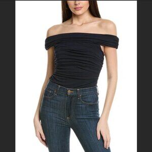 Cinq a Sept Navy Blue Ruched Off the Shoulder Sheila Bodysuit Size Large